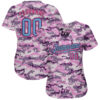 Custom Camo Light Blue-Pink Authentic Salute To Service Baseball Jersey