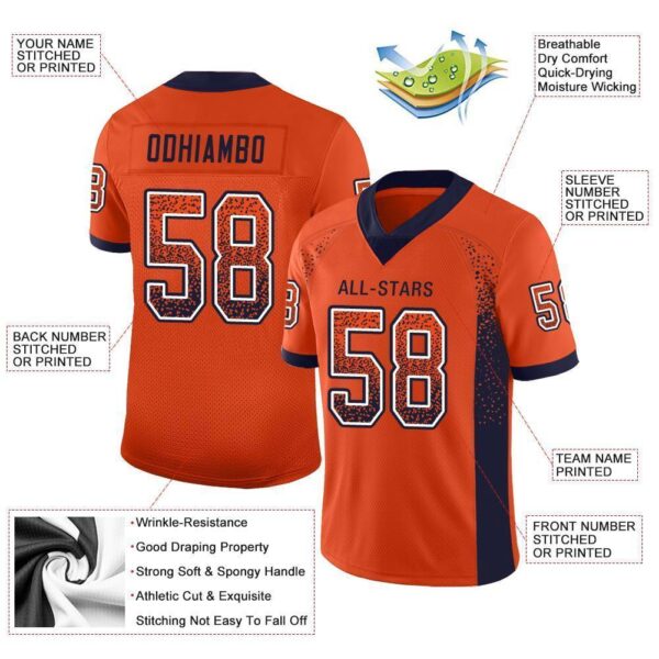 Custom Orange Navy-White Drift Fashion Football Jersey