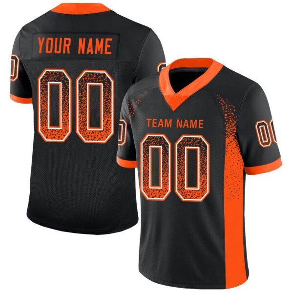 Custom Black Orange-White Drift Fashion Football Jersey