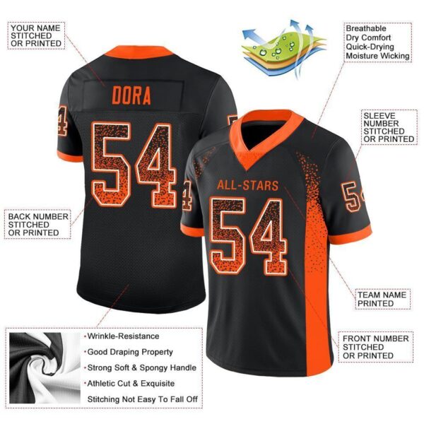 Custom Black Orange-White Drift Fashion Football Jersey