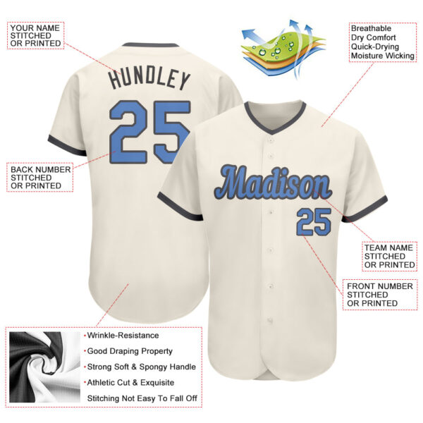 Custom Cream Light Blue-Steel Gray Authentic Father's Day Baseball Jersey