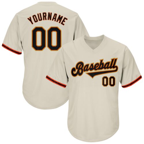 cream_0040 Custom Cream Black-Orange Authentic Throwback Rib-Knit Baseball Jersey Shirt