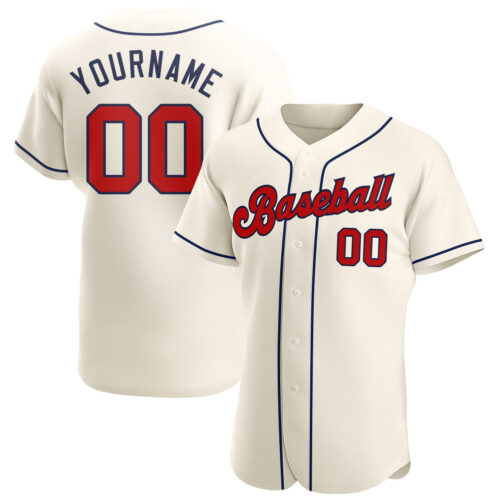 cream_0047 Custom Cream Red-Navy Authentic Baseball Jersey