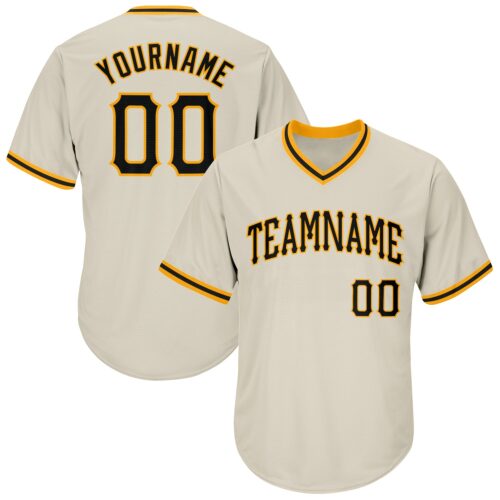 cream_0061 Custom Cream Black-Gold Authentic Throwback Rib-Knit Baseball Jersey Shirt