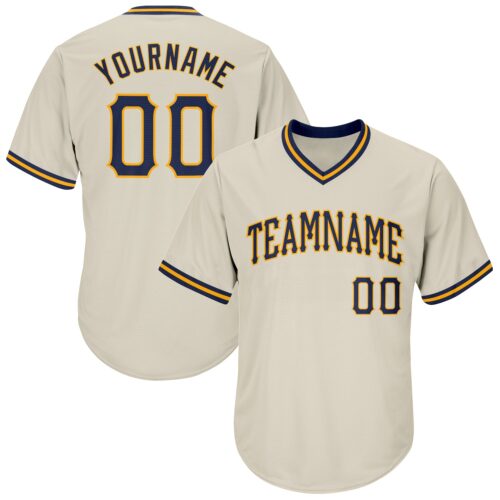 cream_0064 Custom Cream Navy-Gold Authentic Throwback Rib-Knit Baseball Jersey Shirt