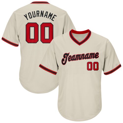 cream_0065 Custom Cream Red-Black Authentic Throwback Rib-Knit Baseball Jersey Shirt