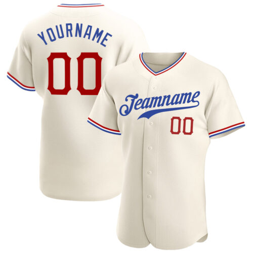 cream_0069 Custom Cream Red-Royal Authentic Baseball Jersey