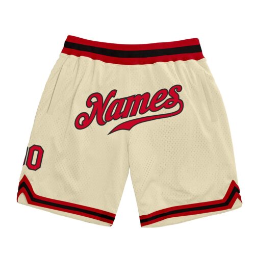 cream_0072_ff93149d-a8f0-4f76-92b9-862ddb6768ae Custom Cream Red-Black Authentic Throwback Basketball Shorts