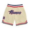 Custom Cream Navy-Red Authentic Throwback Basketball Shorts