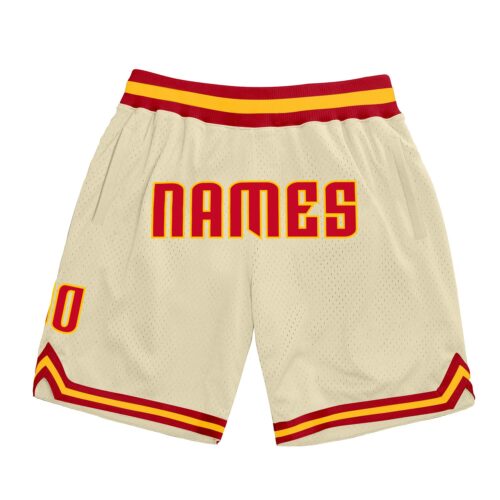 cream_0083_04980718-322e-45ee-87dd-c13408219105 Custom Cream Red-Gold Authentic Throwback Basketball Shorts