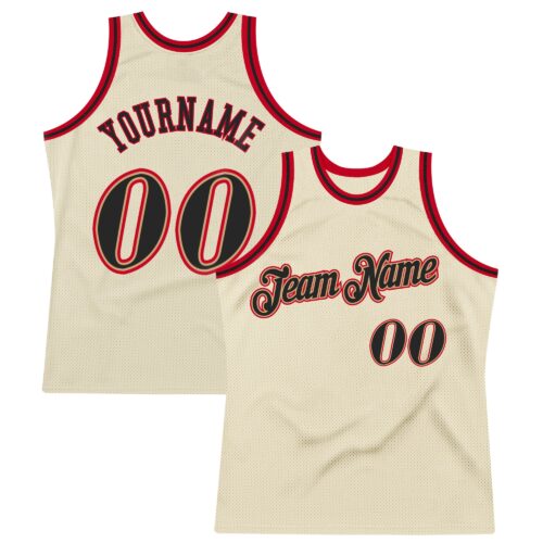cream_0085 Custom Cream Black-Red Authentic Throwback Basketball Jersey