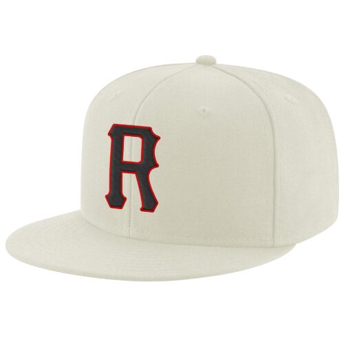 cream_0096-1 Custom Cream Black-Red Stitched Adjustable Snapback Hat
