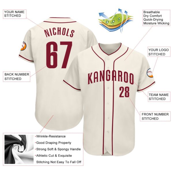 Custom Cream Crimson Authentic Baseball Jersey
