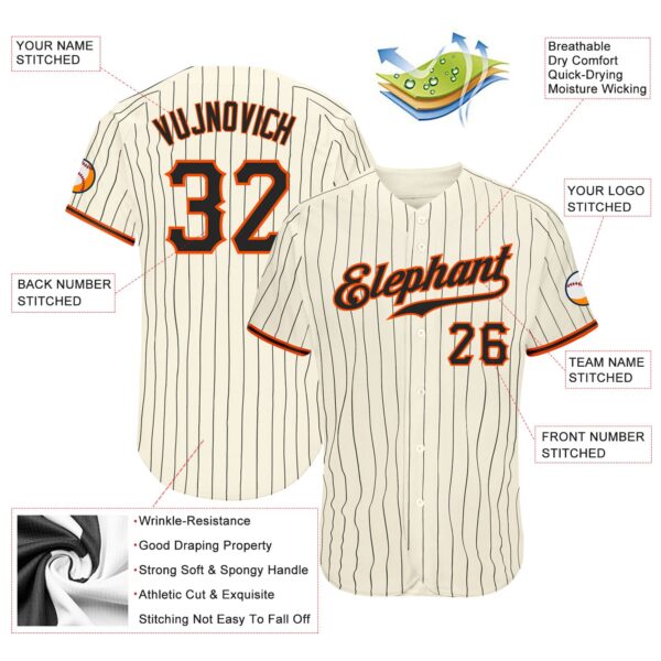 Custom Cream Black Pinstripe Black-Orange Authentic Baseball Jersey