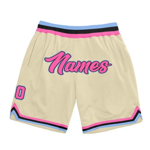 cream_0109 Custom Cream Pink-Light Blue Authentic Throwback Basketball Shorts