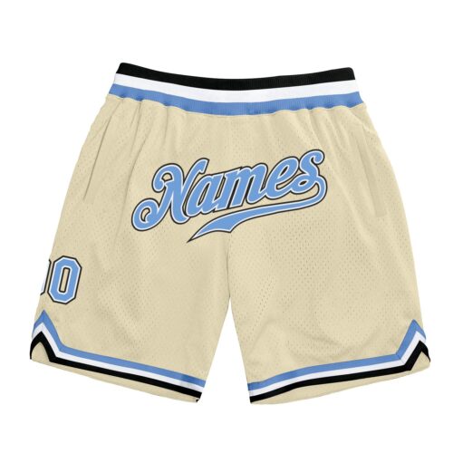 cream_0110 Custom Cream Light Blue-Black Authentic Throwback Basketball Shorts