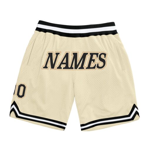 cream_0111 Custom Cream Black-Old Gold Authentic Throwback Basketball Shorts