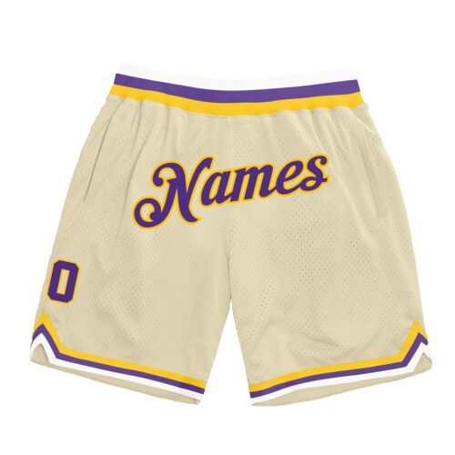 cream_0112 Custom Cream Purple-Gold Authentic Throwback Basketball Shorts