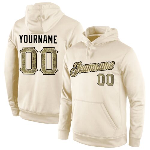 cream_0117 Custom Stitched Cream Camo-Black Sports Pullover Sweatshirt Hoodie