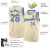 Custom Cream Navy Pinstripe Light Blue-Black Authentic Basketball Jersey