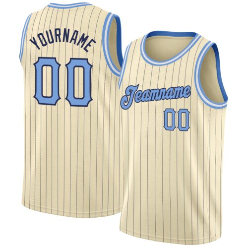 cream_0119 Custom Cream Navy Pinstripe Light Blue-Black Authentic Basketball Jersey