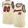 Custom Cream Black Pinstripe Maroon-Black Authentic Basketball Jersey