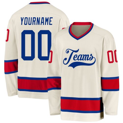 cream_0156 Custom Cream Royal-Red Hockey Jersey