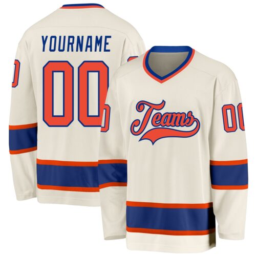 cream_0164 Custom Cream Orange-Royal Hockey Jersey
