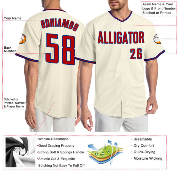 Custom Cream Red-Royal Authentic Baseball Jersey