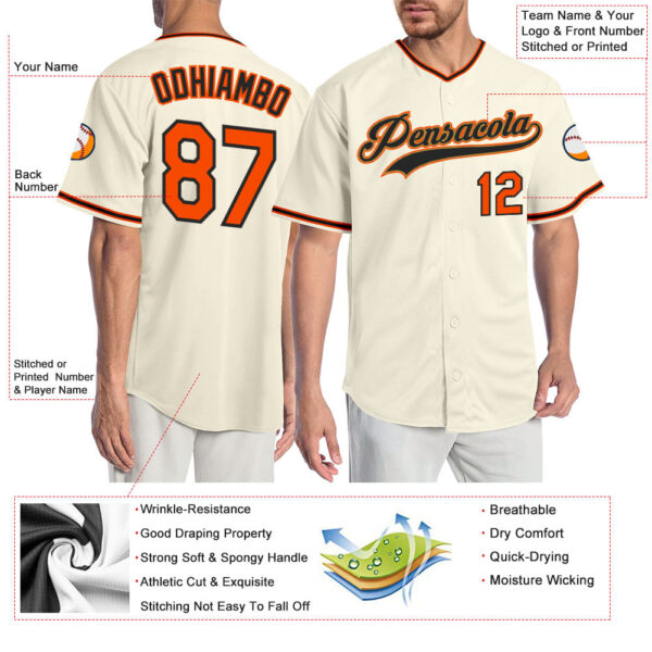 Custom Cream Orange Black-Old Gold Authentic Baseball Jersey