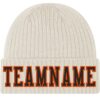 Custom Cream Black-Orange Stitched Cuffed Knit Hat