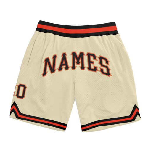 cream_0184 Custom Cream Black-Orange Authentic Throwback Basketball Shorts