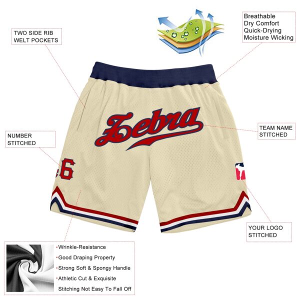 Custom Cream Red-Navy Authentic Throwback Basketball Shorts