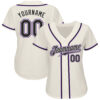 Custom Cream Black-Purple Authentic Baseball Jersey