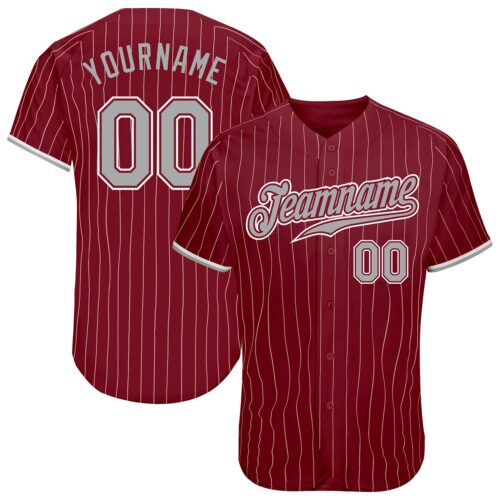 crimson_0029 Custom Crimson Cream Pinstripe Gray-White Authentic Baseball Jersey