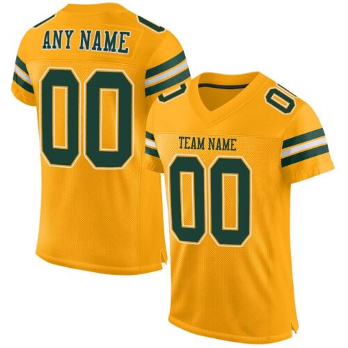 gold_0001 Custom Gold Green-White Mesh Authentic Football Jersey