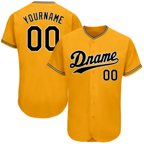 gold_0026 Custom Gold Black-White Authentic Baseball Jersey