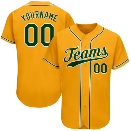 gold_0032 Custom Gold Green-White Authentic Baseball Jersey
