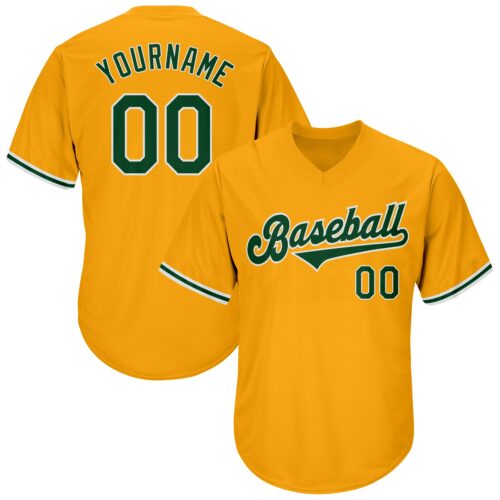 gold_0041 Custom Gold Green-White Authentic Throwback Rib-Knit Baseball Jersey Shirt