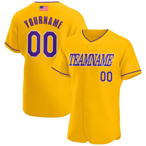 gold_0051 Custom Gold Purple-White Authentic American Flag Fashion Baseball Jersey