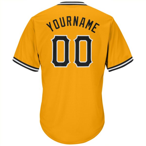 Custom Gold Black-White Authentic Throwback Rib-Knit Baseball Jersey Shirt
