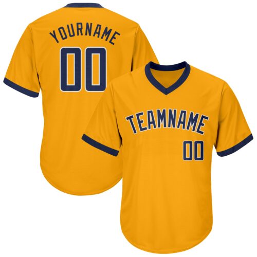 gold_0058 Custom Gold Navy-White Authentic Throwback Rib-Knit Baseball Jersey Shirt