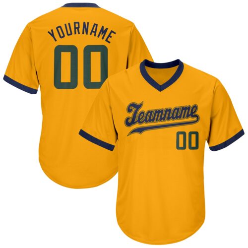 gold_0059 Custom Gold Hunter Green-Navy Authentic Throwback Rib-Knit Baseball Jersey Shirt