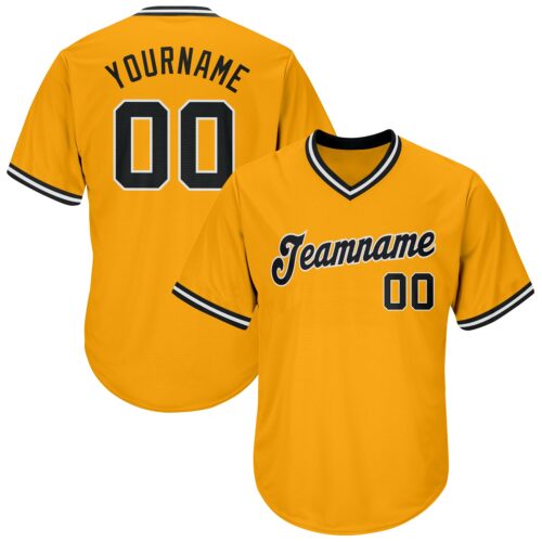 gold_0063 Custom Gold Black-White Authentic Throwback Rib-Knit Baseball Jersey Shirt