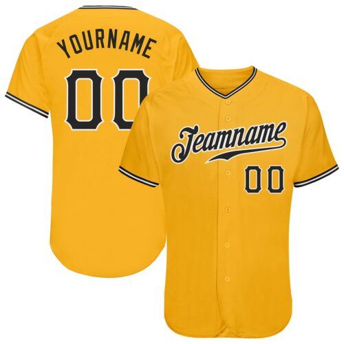 gold_0092 Custom Gold Black-White Authentic Baseball Jersey
