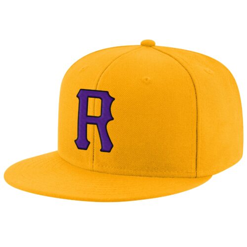 gold_0102-1 Custom Gold Purple-Black Stitched Adjustable Snapback Hat