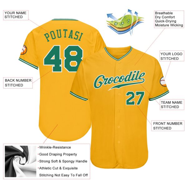 Custom Gold Kelly Green-White Authentic Baseball Jersey