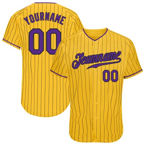 gold_0118 Custom Yellow Black Pinstripe Purple-Black Authentic Baseball Jersey