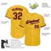 Custom Yellow Black Pinstripe Crimson-Black Authentic Baseball Jersey