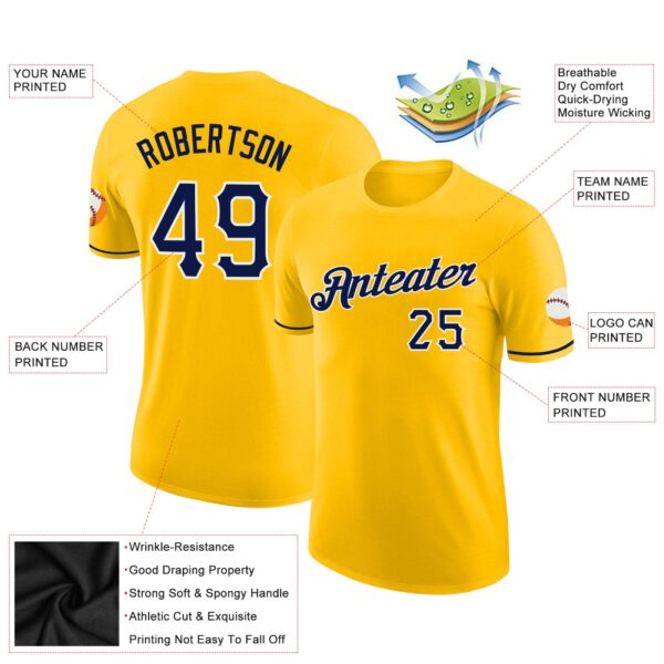 Custom Gold Navy-White Performance T-Shirt